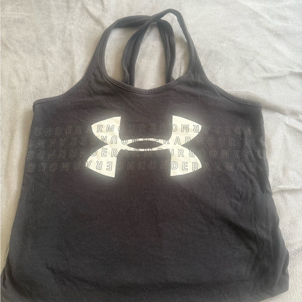 Under Armour Black Tank with White Logo Front